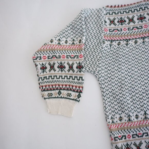 Vintage Cabin Creek Cream Green Fair Isle Sweater Cabincore Retro 80s/90s L - Picture 8 of 9